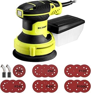 DESOON Lixadeira Orbital Elétrica 350W 220V com Coletor de Pó, Velocidade Variável 7000-13000RPM e 16 Lixas – Ideal para Madeira, Metal e Pintura