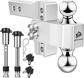 Engate de reboque ajustável METOWARE de alumínio com receptor de 5 polegadas, esfera cromada e travas duplas