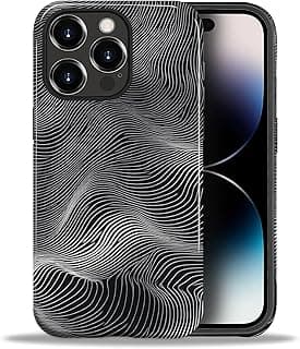 Capa híbrida 2 em 1 para iPhone 14 Pro, padrão ondas em preto e branco, proteção contra quedas