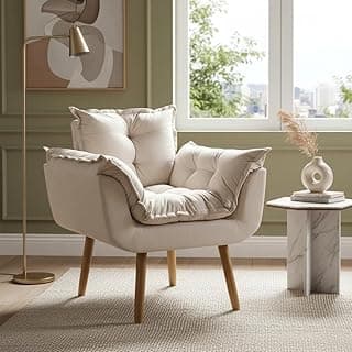 Poltrona Alice Decorativa Para Sala Cadeira Reforçada Para Recepção Manicure Clínica Sala De Espera Consultório Escritório Pé Castanho - Clique & Decore (Bege)