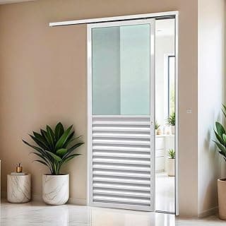 Porta de Correr Suspensa 210x70cm Meia Veneziana Meia Vidro Dir L.25 Brimak Abertura Direita Branco