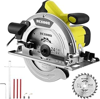 DESOON Serra Circular Elétrica Profissional 1600W, Corte 65mm, Base de Aço com Disco 185mm (7-1/4") 24T e Guia Paralela