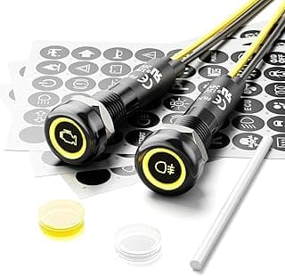 Luzes LED de 8 mm 12-24 V para carro, pequenas luzes LED para interior de carro, lâmpada de sinalização à prova d'água, painel de piloto, luz direcional para caminhão, barco com fio (amarelo, 2