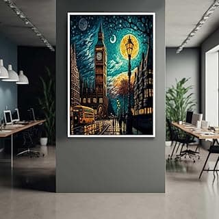 Quadro decorativo paisagem abstrata Big Ben noite com moldura para sala ou quarto