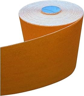 Rolo de lixa para madeira laranja com núcleo azul sobre fundo branco