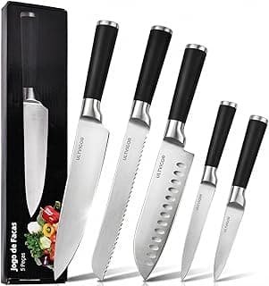 Jogo de facas de cozinha 5 peças em aço inoxidável com cabos antiderrapantes