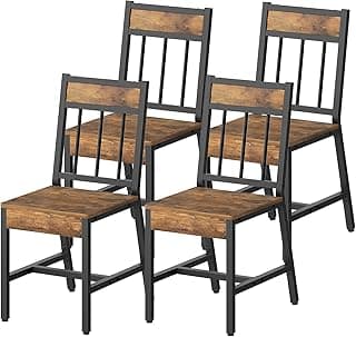 Conjunto de 4 cadeiras de jantar com moldura de metal e assento de madeira marrom rústico
