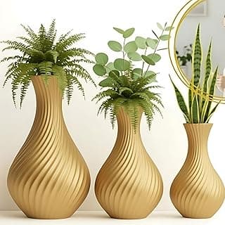 Kit 3 Vasos Decorativos Espiral 3D Dourado, Plástico, Minimalista, Decoração Moderna