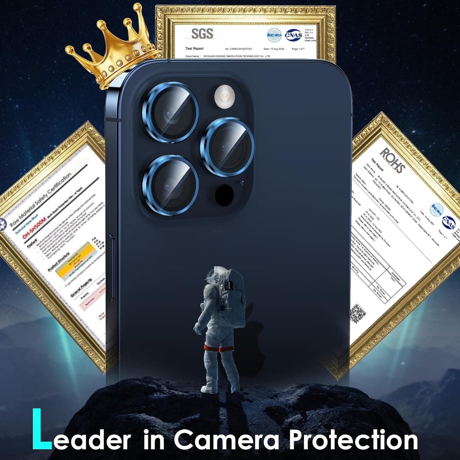 Protetor de Lente YWXTW Iphone 15 Pro/Pro Max com Bandeja de Instalação 1 Passo - Titânio Azul