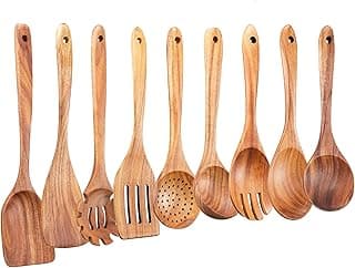 Jogo de utensílios de cozinha de madeira de teca natural, 9 peças, GUDAMAYE