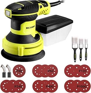 DESOON Lixadeira Roto Profissional 350W Orbital Elétrica Lixamento 220V com Coletor de Pó Removível 3 escovas Velocidade Variável 125mm para Lixamento em Madeira e Metal