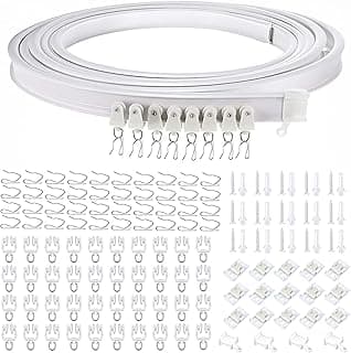 Kit de trilho de cortina dobrável de 5 metros com acessórios, tudo em branco.