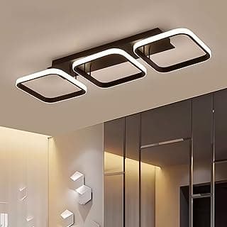 Luminária de teto LED EKROTOK com 3 luzes circulares, preta, iluminação moderna