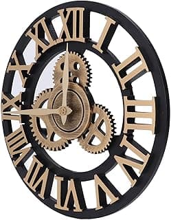Relógio de Parede de Madeira Rústica, Engrenagens de Estilo Industrial Vintage, Design Numérico 3D, Madeira de, Peça de Decoração Minimalista, Arte de Parede (Ouro)