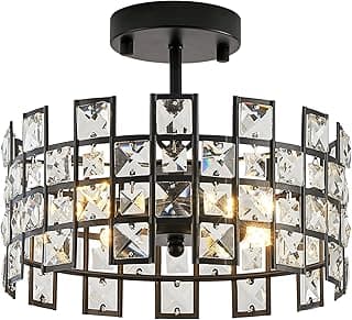 Luminária pendente redonda de cristal preto moderna, 4 luzes, 30,5 cm
