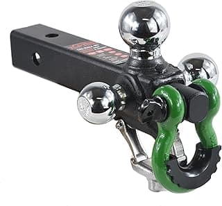 TOPTOW Engate de reboque com manilha de recuperação cinza com esfera de reboque tripla cromada, haste de 5 cm, multi ajuste para receptor de engate de reboque de 5 cm