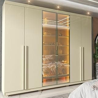 Guarda-roupa Casal 6 Portas com Pés com Led Imperatriz Reflecta 100% Mdf Off White