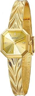 Relógio feminino BERNY dourado com pulseira de malha, mostrador octogonal, à prova d'água