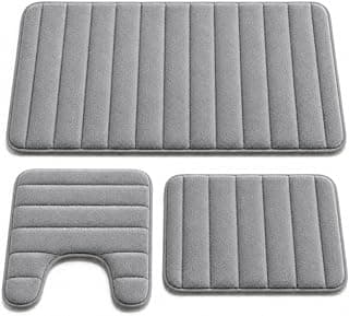 Kit tapetes banheiro cinza-escuro Decolab antiderrapante com design ergonômico