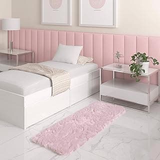 Tapete passadeira quarto antiderrapante rosa bebê 50 x 140 cm em quarto minimalista