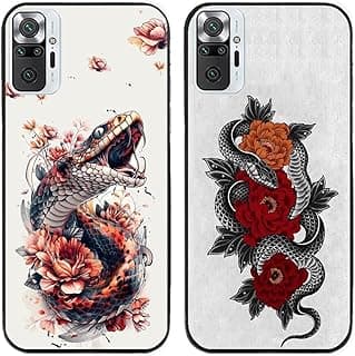 Capa para Xiaomi Redmi Note 10 Pro com design de cobra e flores vermelhas e brancas