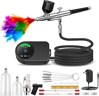 Kit de aerógrafo com compressor de ar, pistola e acessórios para pintura, modelagem e decoração.