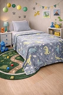 Manta Cobertor Infantil que Brilha no Escuro Dinossauros para Menino, 150x200cm, Azul