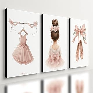 Kit 3 quadros decorativos ballet infantil menina, rosa, 28x20cm, alta qualidade, para quarto moderno.