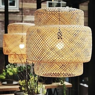Luminárias de teto pendentes rústicas de bambu com design em trama, kit de 3 peças, para sala, cozinha, varanda, restaurante e área gourmet.