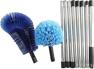 Vassoura de teto telescópica azul com cabos extensíveis de aço inoxidável