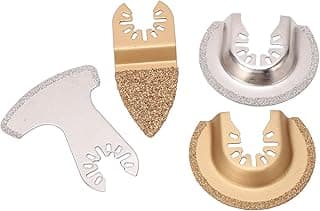 Fafeicy 4 Lâminas de Serra Oscilantes de Metal Duro para Retificação de Concreto de Ladrilho de Pedra, Kit Multiferramentas Com Metal Duro Grosso e Revestimento Eletroforético, Compatível Com As