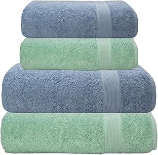 Kit de toalhas de banho e rosto Altihaus, 4 peças, algodão premium, azul e verde.