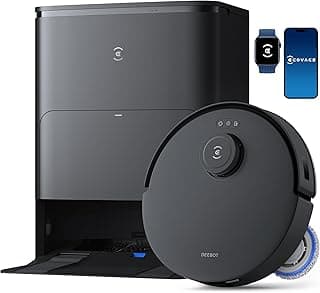Aspirador e esfregão robô DEEBOT T30S da ECOVACS, em preto, com base de recarga e botão de controle.