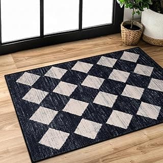 Tapete retangular estilo marroquino, 61 x 91 cm, preto e branco, antiderrapante e lavável, para entrada, banheiro e cozinha