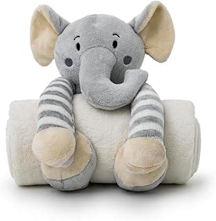 COBERTOR BEBE E BICHINHO DE PELUCIA ELEFANTINHO CINZA