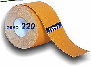 Rolo de lixa para madeira com grão 220, fundo branco, rótulo azul.
