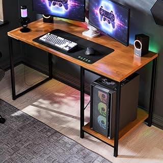 Mesa Escrivaninha Industrial Com Prateleira Aço MDF MDP Ideal Para Gamer e Home Office Medidas 115x45x73cm (Preto Canela)