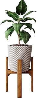 Suporte de tripé de madeira para vaso com planta verde