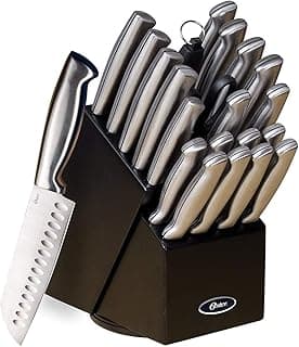 Oster Baldwyn Conjunto de facas de cozinha de aço inoxidável de alto carbono, 22 peças, cetim escovado