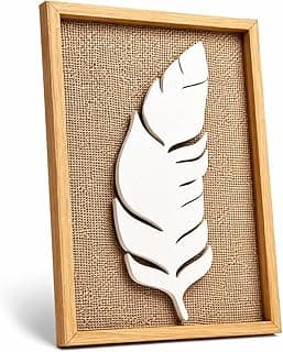 Quadro decorativo folha 3D branca em moldura de madeira estilo minimalista