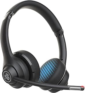 Fone de ouvido intra-auricular sem fio JLab Go Work, preto com microfone e detalhes azuis