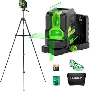 Nível a laser Huepar com tripé, linha verde, óculos de proteção e baterias