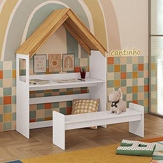 Escrivaninha Infantil Montessoriana Casinha 100% Mdf Petra Espresso Móveis Branco Brilho/Amêndoa