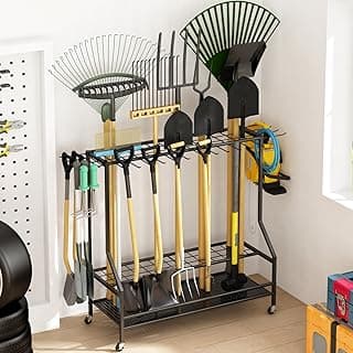 Organizador multiuso para ferramentas de jardim com rodas para garagem e quintal