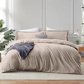 Capa de edredom de linho bege para cama queen size com botão de fechamento