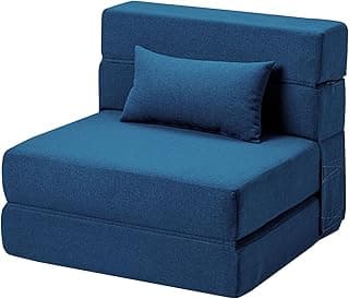 Sofá-cama dobrável azul-marinho com espuma viscoelástica, pronto para uso.