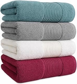 Kit de 4 toalhas de banho de algodão premium, cores turquesa, cinza, branca e marrom