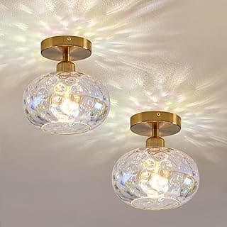 Luafac Luminária de teto vintage de vidro embutido - pacote com 2, 2 unidades, 20 cm de vidro martelado arco-íris, luminárias de corredor de teto, luz de teto dourada para hall de entrada, lavanderia