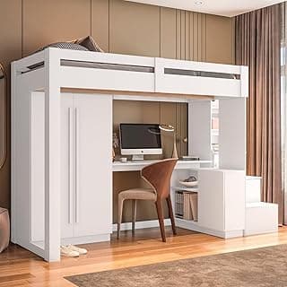 Cama Alta Office Adulto com Roupeiro e Escrivaninha Moon Yescasa Branco