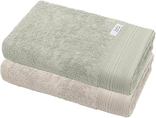 Jogo de toalhas de banho Altihaus, 2 peças, 100% bambu natural, 86x160cm, gigante, Buettner, alta absorção, verde claro e bege